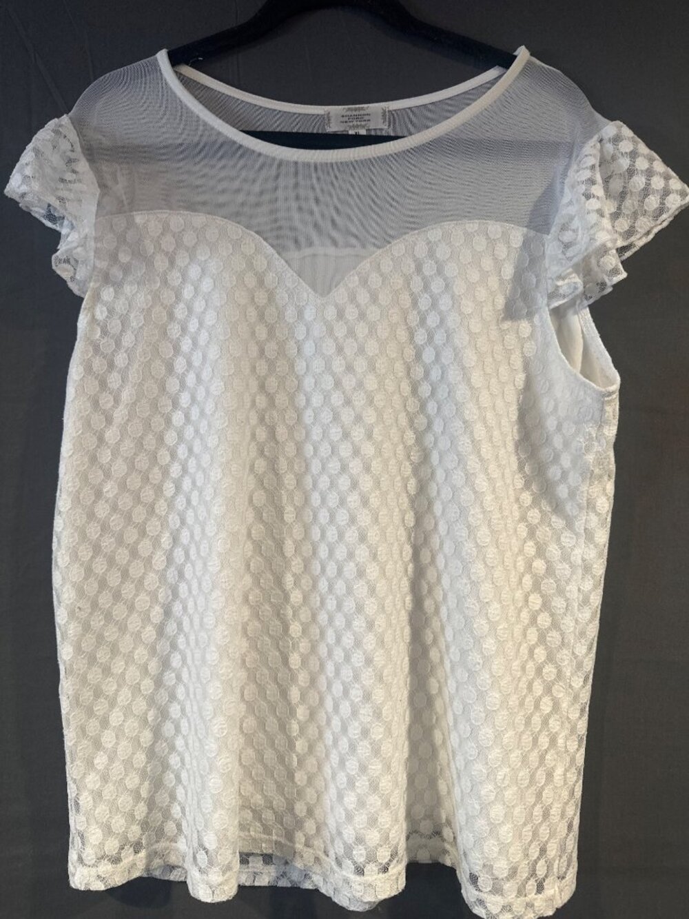 Shannon Ford New York Womens XL White Polka Dot Lace Mesh Blouse Coquette